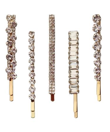 CatYou Crystal Hair Pins Set - 5 Pieces Metal Rhinestone Bobby Pins for Women & Girls - Sparkly Glitter Hair Clips - White Hair Accessories - Buy Online on GoSupps.com