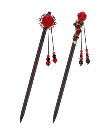 2 Pieces Japanese Chinese hair chopsticks Retro Wooden Hairpin Flower Hair Chopsticks Handmade Wooden Hair Stick Classic Hair Chopstick Hair Pins for Long Hair - Buy Online on GoSupps.com