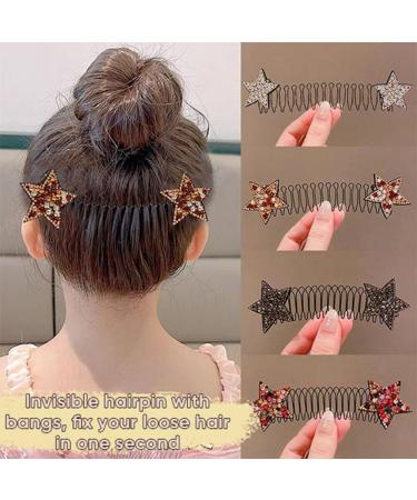 Invisible Star Hair Clip Stretchable Invisible Star Hair Clips Finishing Fixer Stretchable Invisible Hair Clips Five-Pointed Star Rhinestone Broken Hair Comb (3Pcs Type C) - Buy Online on GoSupps.com