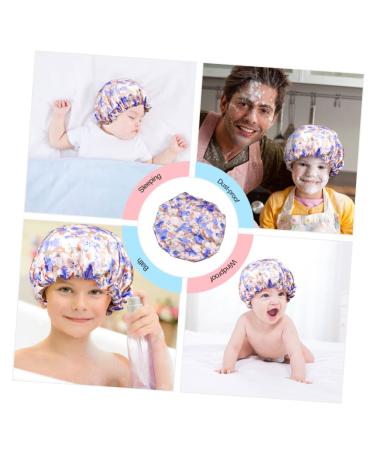 Hemoton Kids Shower Cap - Adjustable Double Layer Flowers Blue Bath Hat for Night Sleeping - Buy Online on GoSupps.com