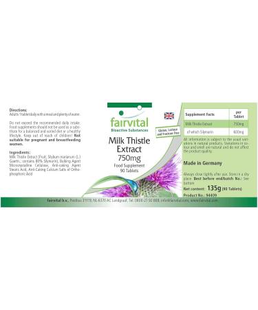 Fairvital | Milk Thistle Extract 750mg - box for 3 months - VEGAN - High dosed - 90 tablets - standardized to 80% silymarin - Buy Online on GoSupps.com