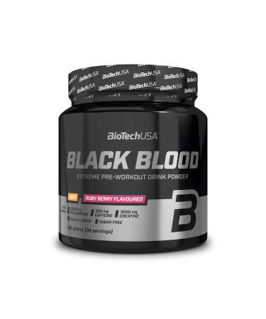 BioTechUSA Black Blood NOX+ | Pre-Workout Formula | with Caffeine Creatine Tyrosine | Sugar Free | 12 Oz | Ruby Berry