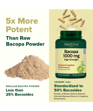 VAHDAM Bacopa Monnieri Capsules 1000mg | Supports Cognitive Performance | High Strength Made with Herbs & Extract | 90 Veg Capsules - Buy Online on GoSupps.com