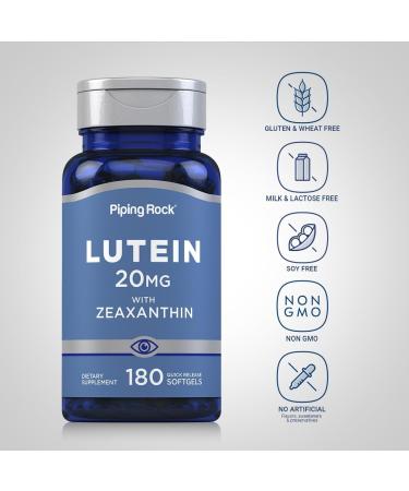 Piping Rock Lutein and Zeaxanthin Supplement | 20mg | 180 Softgels | from Marigold Extract | Non-GMO Gluten Free - Buy Online on GoSupps.com