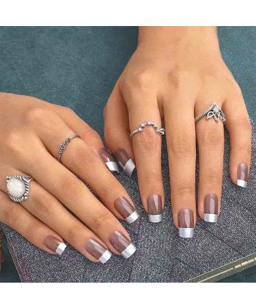 Bohend French coffin false fingernails ballerina false nails glossy nails to stick 24st acrylic art you press on nail tips to women and girls