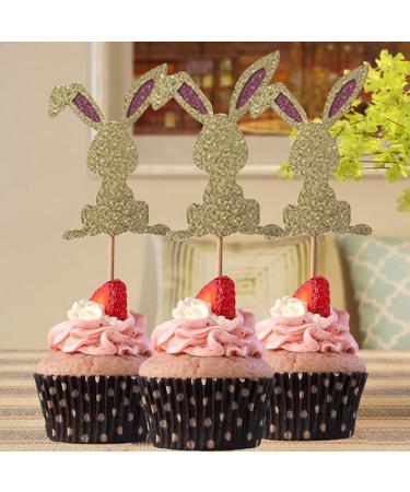 4 Pcs Bunny Cupcake Toppers Rabbit Cake Toppers Birthday Party Easter Cake Decoration (Golden) LM - Buy Online on GoSupps.com