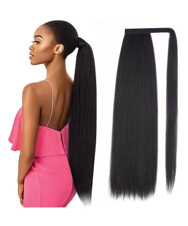 30 Inch Kinky Straight Ponytail Extension  Soft & Natural as Human Hair  Wrap Around Ponytail Extension for Black Women  Long Italian Yaki Synthetic Hair Extension  Natural Black(1B)