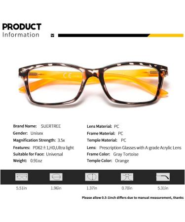 Suertree 3 Pack Spring Hinge Reading Glasses - 3.5x Diopter Visual Aid for Men & Women - Black Yellow Red Optics - Buy Online on GoSupps.com
