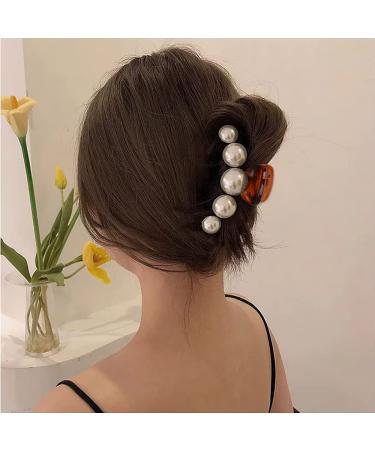3-Piece Large Pearl Hair Claw Clips Set - White, Black, Brown | Strong Hold Acrylic Design for Women - Fashion Hair Styling Barrette & Wedding Hair Decor - Buy Online on GoSupps.com