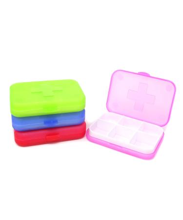Honbay 4PCS 6 Compartments Waterproof Plastic Pill Organizer Box Case for Daily or Travel Use