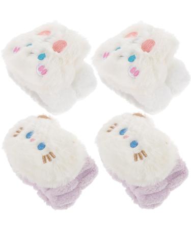 NUOBESTY Lot de 4 Bracelets Anti-humidit en Polaire Douce et lastique Couleur Blanc Motif Chat et Lapin Taille Petite pour Lavage du Visage et Soins Spa Domicile