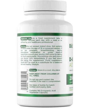 BioDynamx D Aspartic Acid | 180 Capsules | 500mg D-Aspartic Acid Supplement | Non-GMO & Allergen Free | UK Made - Buy Online on GoSupps.com