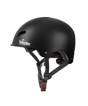 TurboSke Skateboard Helmet, CPSC-Compliant Bike Helmet BMX Helmet Multi-Sport Helmet for Youth Men and Women Black S-KID (48cm -54cm/19''-21.3'')