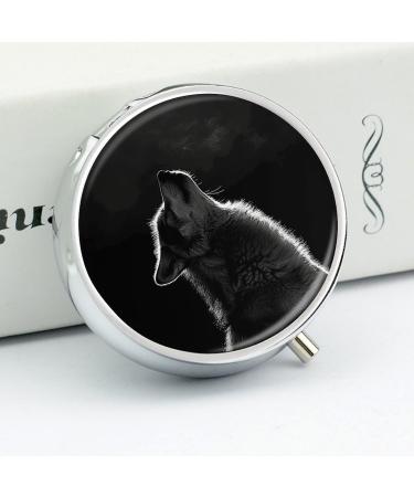 Round Pill Box with Wolf Moon Print | 3 Compartment Decorative Metal Pill Organizer | Portable Pocket Pill Case - Buy Online on GoSupps.com