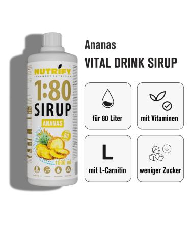 Nutrify Vital Fitness Drink 1:80 Syrup - Pineapple Beverage Concentrate with Vitamins & L-Carnitine Sugar-Free Low-Calorie - Makes 80 Liters - 1000ml Pack - Buy Online on GoSupps.com
