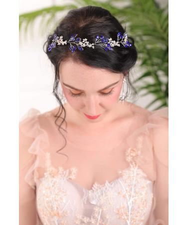 Fxmimior Blue Sapphire Rhinestone Headband | Bridal Hair Vine for Wedding Party - Buy Online on GoSupps.com