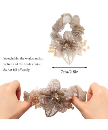 Brinie Flower Hair Scrunchies Pearl Champagne Hair Ties - Elastic Bands for Women and Girls - Buy Online on GoSupps.com
