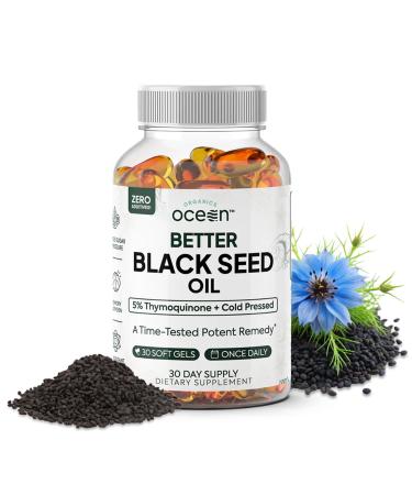 Organics Ocean Better Black Seed Oil Cold Pressed - Pure Nigella Sativa Oil for Immune Support - 5% Thymoquinone - Support Memory Vitality and Cellular Health 30 Count (Pack of 1)