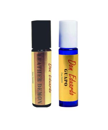 Don Eduardo Perfume Set for Men (2 PCS) Demon Leather and Guapo 10ml Roll-on Bottles. Pure Natural Infused Perfume Oils for Men to Attract Women.