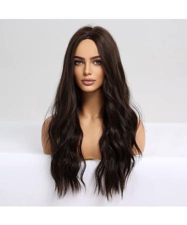 24 Inch Dark Brown Synthetic Wavy Wig for Women - Middle Part Body Wave Cosplay Wig - Buy Online on GoSupps.com