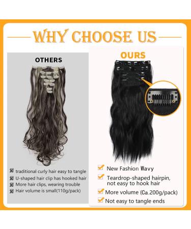 Clip In Beach Wavy Hair Extensions - 4 Pieces Black Synthetic Hair for Women | Thick Soft 50cm Full Head Extensions (1B#) - Buy Online on GoSupps.com