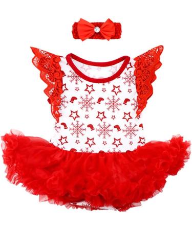 FYMNSI Baby Girls My First Christmas Outfit 4pcs Set | Princess Tutu Romper Dress with Bowknot Headband, Shoes, and Leg Warmers | 0-18 Months | 3-6 Months | White Snowflake Lace - Buy Online on GoSupps.com