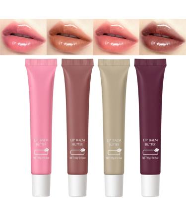 4-Color Glossy Lip Butter Balm Set - Moisturizing Non-Sticky Lip Glow Oil with Natural Plumping Tint and Repair Lip Mask for Soft Smooth and Protected Lips 0.5 oz each (Set C 4 Pieces/Set) Set C 4 Pieces/Set
