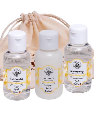 La Maison du Savon de Marseille - French Shampoo Body Wash and Body Lotion Travel Set - Daisy Fragrance - Stay Clean Fresh and Moisturised On the Go - 1.69 Fl Oz Bottles