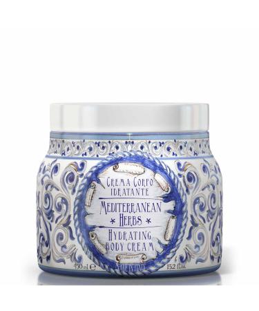 RUDY PROFUMI Le Maioliche Mediterranean Herbs moisturizing body cream 450 ml Made in Italy notes of Mediterranean herbs lemon myrto jasmine wild lie thyme geminger