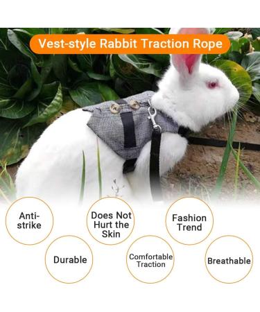 Rabbit Harness Leash Cute Bunny Vest Harness and Leash Set With Button Decor Pets Adjustable Formal Suit Style Plaid Stripe Harness Grey(S) - Buy Online on GoSupps.com