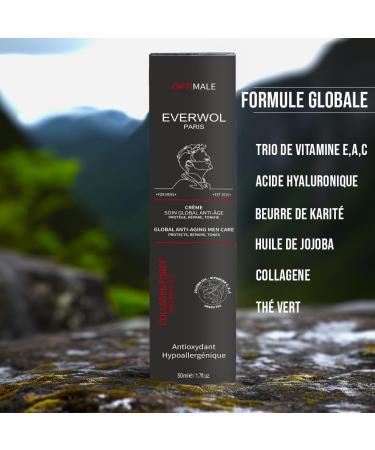 EVERWOL - MOISTURIZING ANTI-AGING CREAM FOR MEN FACE AND EYES HYALURONIC ACID COLLAGEN JOJOBA AND GREEN TEA 50ML - Buy Online on GoSupps.com