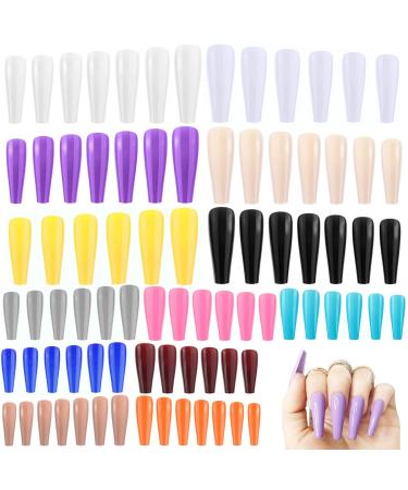 Giantgo 336 Extra Long Ballerina Fake Nails - Solid Color Full Cover False Nails - Artificial Acrylic Nails for DIY Nail Art Salon Girls 14 colors