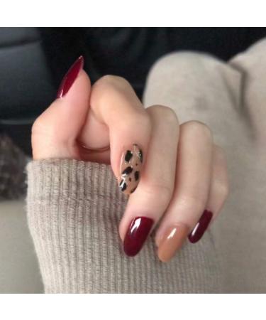 Wine red leopard print autumn and winter wearing manicure products fake nails patches waterproof detachable nail patches JP927 - Buy Online on GoSupps.com