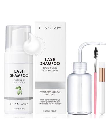 LANKIZ Eyelash Extension Shampoo,+2 Brush,Sensitive Eyelid Foam Lash Cleanser For Extension,Deep Clean Eyelash,Makeup& Mascara Remover& Spa, Professional & Self Use (100ml//Unscented/)