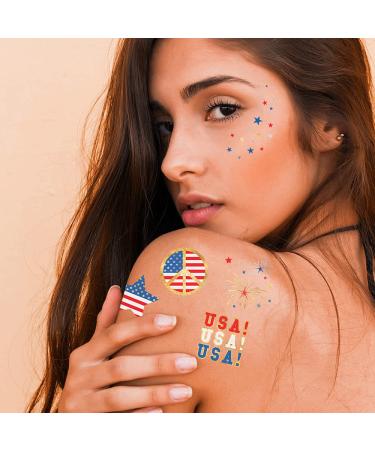 Fourth of July Variety Set - 25 Premium Waterproof Metallic Temporary Flash Tattoos for Labor Day, Memorial Day, Independence Day, USA - Blue/Red/Gold Party Favors - Buy Online on GoSupps.com