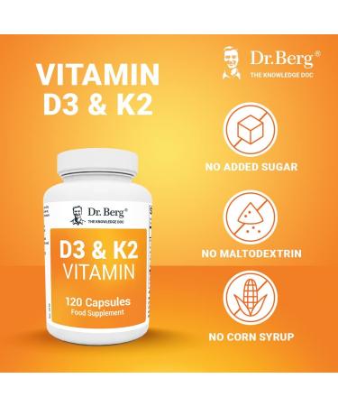 Dr. Berg Vitamin D3 K2 with MCT - 2000 IUs Vitamin D3, 50 mcg MK7 K2 - No Sugars - 120 Capsules - Buy Online on GoSupps.com