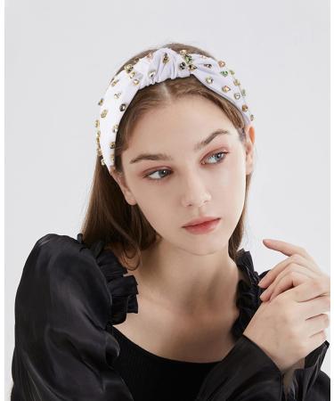 Wecoe White Rhinestone Top Knot Headband for Women - Non-Slip Wide Fashion Headband with Sparkly Jeweled Embellishments - Buy Online on GoSupps.com