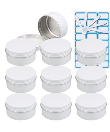 Zeoabsy 10 pieces 80ml white aluminum empty jar round aluminum doses with screw lid cream box screw box aludose tins for cosmetics candle ointments 5x spatula 1x etiquette white 80ml
