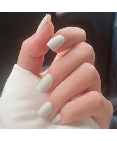Handcess 24 Pieces Press on Nails Short White Artificial Nails Ballerina Nails Stick on Matte False Nails for Women and Girls