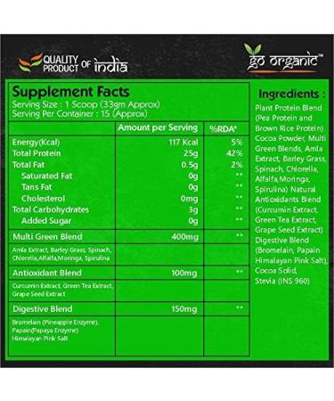 Kavir Vegan Plant Protein Herbs Antioxidants Digestive Enzymes (Natural Chocolate Flavor) Green 500 g - Buy Online on GoSupps.com