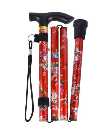 SPDYCESS Folded walking flower flower patterned aluminum adjustable walks easily portable travel hiking stick ergonomically non -slip handle Alpine stick for women men seniors foldable walking sticks red