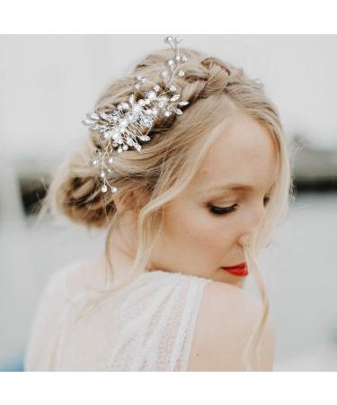 Silver Crystal Flower Bride Wedding Hair Comb with Pearl - Bridal Headpiece for Women - Elegant Hair Accessories - 1 Pack - Buy Online on GoSupps.com