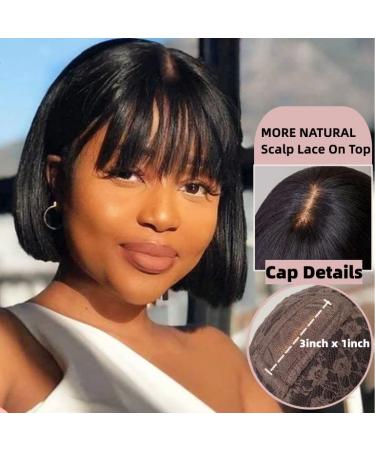 U&A Wear and Go Short Bob Wig with Bangs - 10 inch Black Brazilian Virgin Human Hair 180 Density - Buy Online on GoSupps.com
