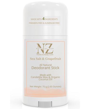 Natural Zen Deodorant  Natural Deodorant for Women  Men and Teens  Made with Only 4 Ingredients  Baking Soda and Aluminum Free  Vegan  Non-toxic Deodorant (Sea Salt & Grapefruit) Sea Salt and Grapefruit