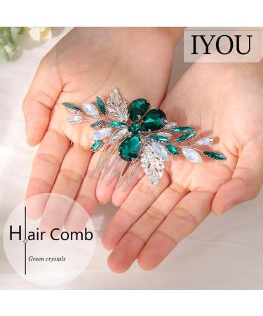 IYOU Bridal Wedding Hair Comb Green Crystal Hair Pieces Prom Bride Wedding Side Combs Hair Accessories for Women - Buy Online on GoSupps.com