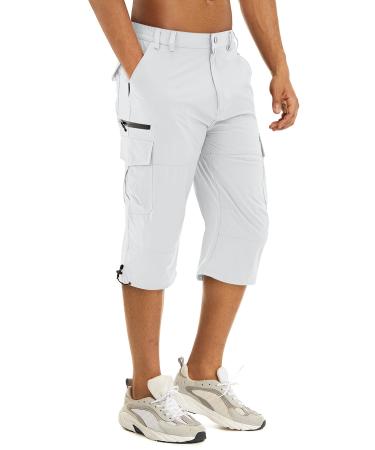 TACVASEN Men's Hiking Shorts 3/4 Quick Dry Training Workout Cargo Shorts Multi Pockets Capri Pants White 32