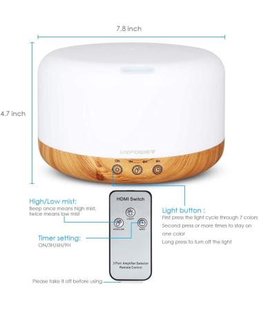 URPOWER 1000ml Essential Oil Diffuser with Remote Control - 5-in-1 Ultrasonic Aromatherapy Humidifier - Adjustable Mist Mode, 4 Timer Settings - 20 Hrs Runtime - Large Room, Study, Yoga, Spa - A-yellow - Buy Online on GoSupps.com