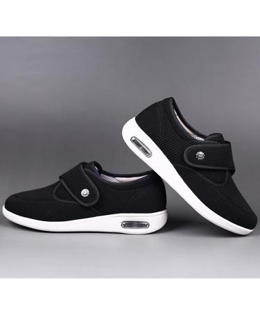 QDCZDQ Women's Edema Diabetic Shoes Extra Wide Widths Walking Edema Sneakers Adjustable Strap Easy On/Off with Air Cushion and Breathable Mesh for Elderly Swollen Feet Plantar Fasciitis Black 6.5 US
