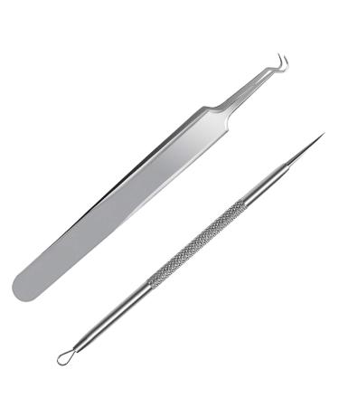 FIXBODY Blackhead and Splinter Remover Tools - Stainless Steel Professional Easily Cure Pimples Whiteheads Comedones Acne Zit Ingrown Hairs and Facial Impurities Bend Head Tweezer Surgical Kit