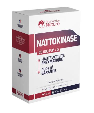 Prescription Nature - NATTOKINASE - Fermented Soy Bean Food Supplement - 20,000 FU/g - High Enzymatic Activity - Concentrated Formula - Made in France - 60 Capsules